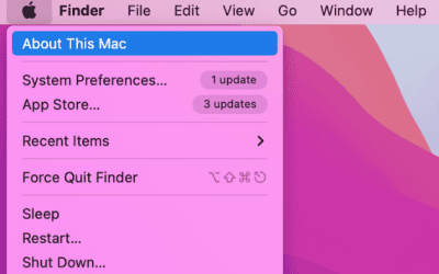 Click on Apple logo on top left of the screen and select About This Mac