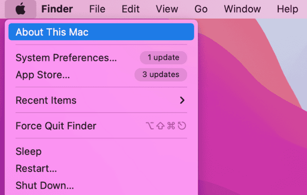 Click on Apple logo on top left of the screen and select About This Mac