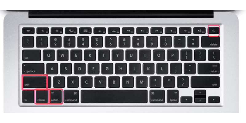 MacBook Pro keyboard with four keys highlighted