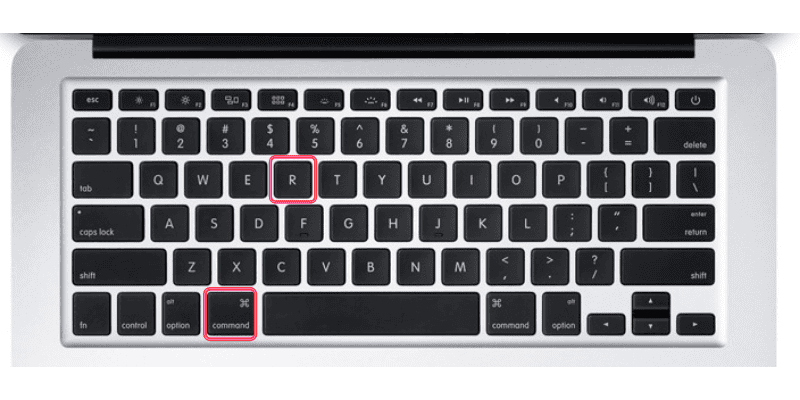 MacBook键盘上具有突出显示的Command和R键