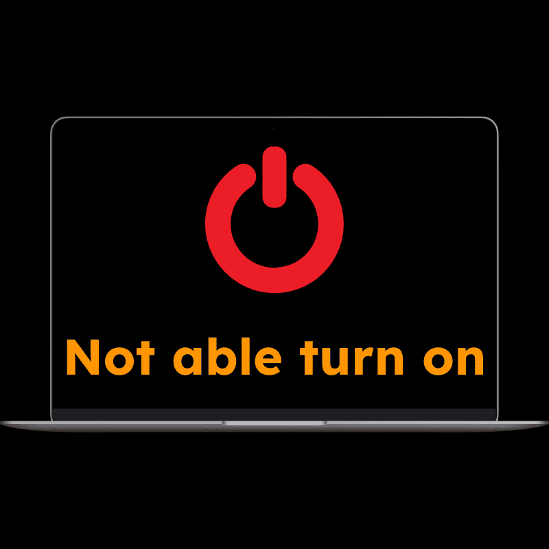 MacBook 无法开机 带有电源按钮图标和文字的 MacBook 无法开机