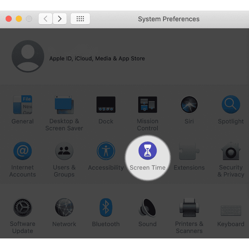 Screen Time option in System Preferences for Mac Setup for Your Child