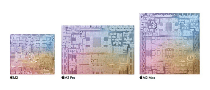 Apple M2 VS M2 Pro VS M2 Max 处理器尺寸