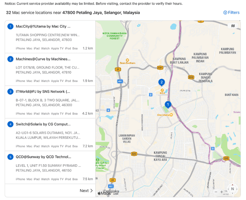 Locate Apple Service Provider Petaling Jaya for sending Mac for repair