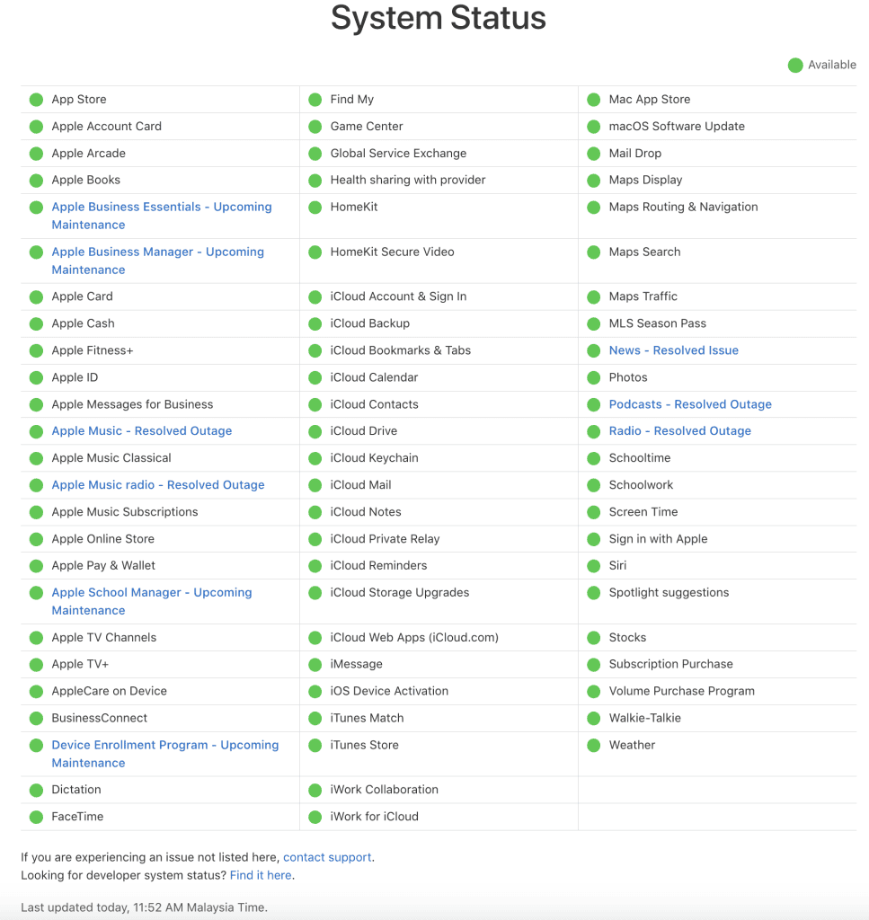 Apple System Status