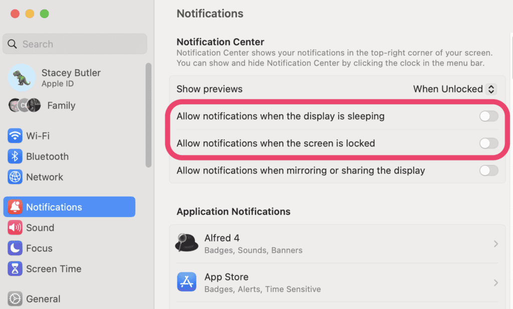 macOS Notifications Setting